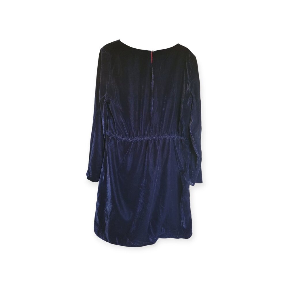 J Crew Factory Navy Velvet Dress Size 10 Long Sleeve Tulip Hem Workwear Chic - Picture 4 of 11